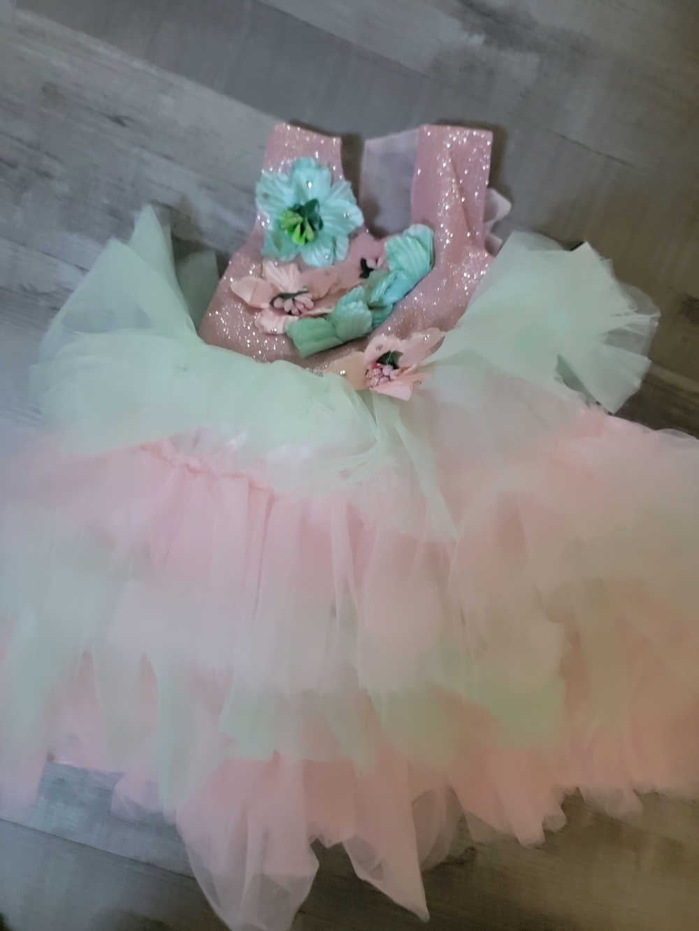 Source Unknown Pink and Mint Floral Tulle Party Dress for Kids